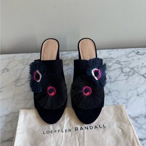 Loeffler Randall Black Mules with Pink and White Accents